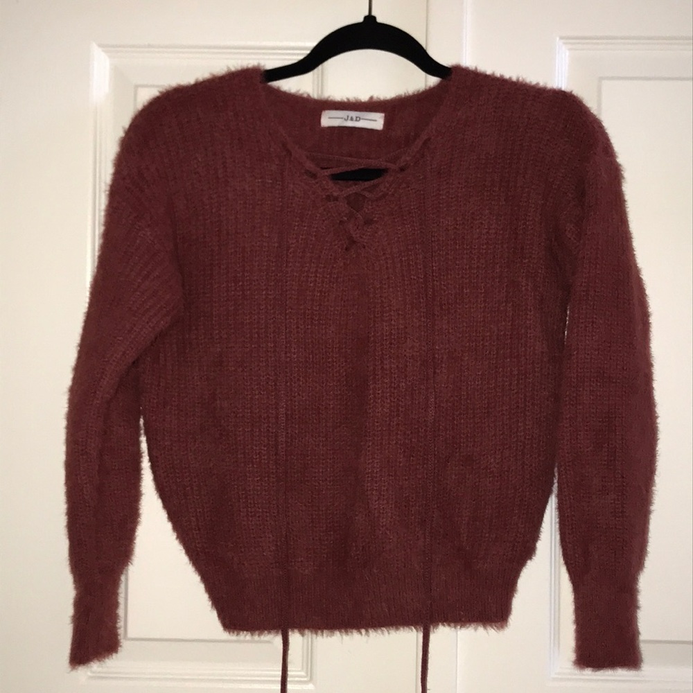 NWOT UO Fall Criss Cross Tie String Fuzzy Knit Burnt Orange Sweater
